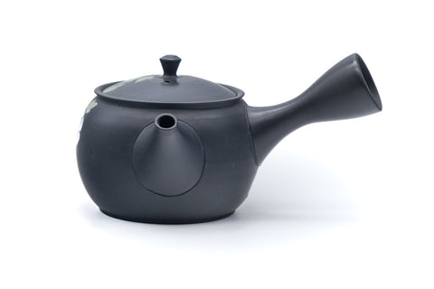 Tezumi — Japanese Kyusu - Grey Camellia Tokoname Teapot - 250ml — three-quarter view from the opposite side