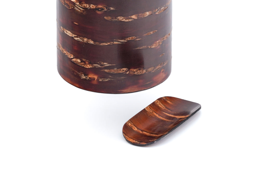 Japanese Chazutsu - Tomioka - Kabazaiku Wooden Cherry Bark Tea Canister and Scoop