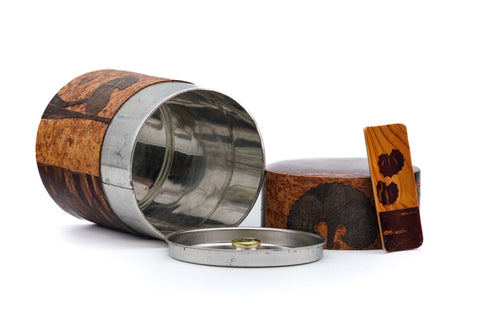Japanese Chazutsu - Kabazaiku Fuki Leaves Cherry Bark Veneered Tea Canister with Scoop
