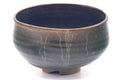 Tezumi — Japanese Matcha Bowl - Brown Yellow Speckled Drip-Glazed Chawan — tipped to show the interior
