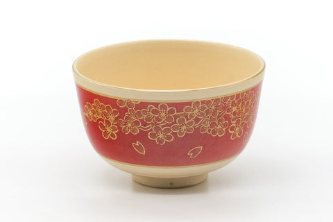 Japanese Matcha Bowl - Red Gold Floral Vintage Kyo Chawan - 500ml