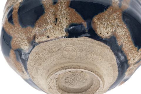 Japanese Matcha Bowl - Black Brown Drip-Glazed Kintsugi Chawan - 475ml