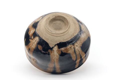 Japanese Matcha Bowl - Black Brown Drip-Glazed Kintsugi Chawan - 475ml