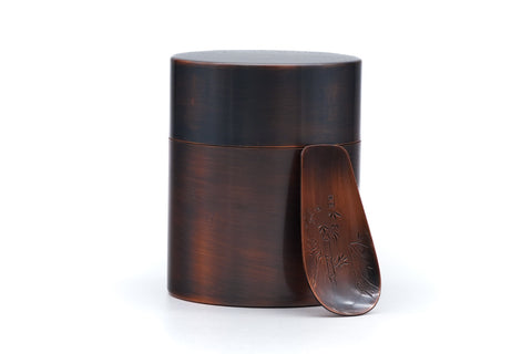 Japanese Chazutsu - Vintage Metal Tea Canister and Scoop