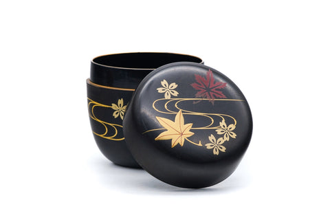 Japanese Natsume - Gold Momiji Black Lacquer Matcha Tea Caddy