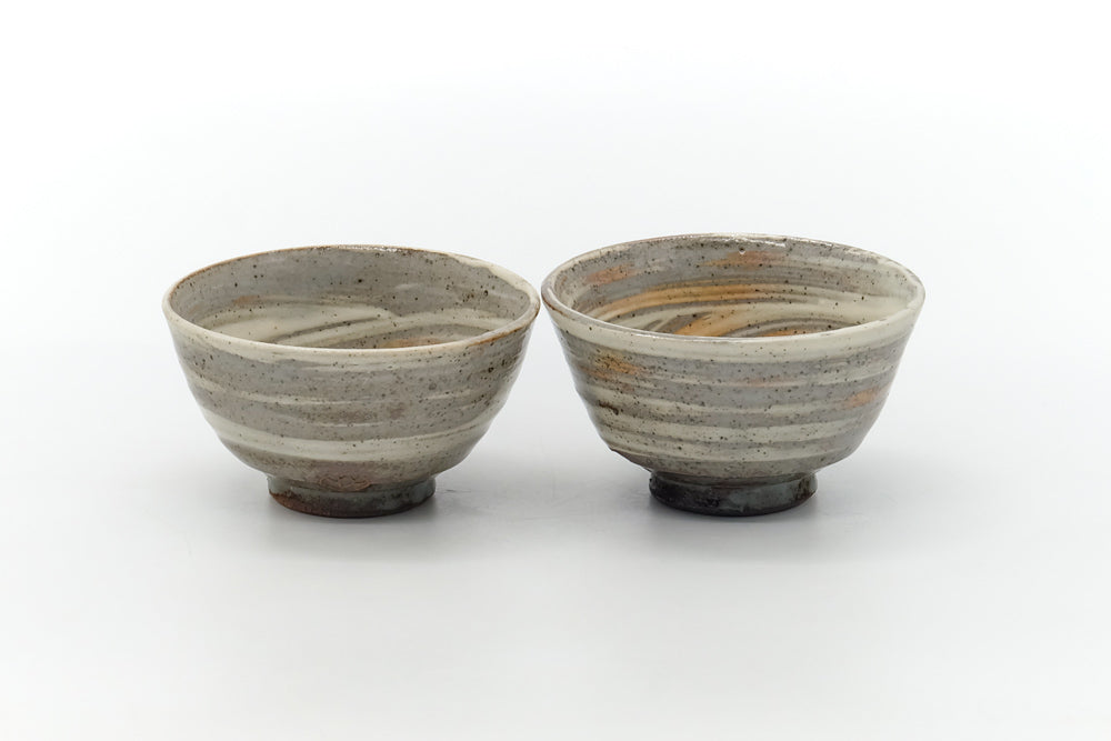 Japanese Teacups - Pair of Grey Hakeme Yunomi - 70ml