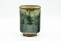 Japanese Teacup - Green Hare's Fur Drip-Glazed Yunomi - 190ml - straight-on front view of the full cylindrical cup