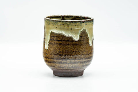 Japanese Teacup - Large Brown Beige Drip-Glazed Yunomi - 240ml - side view of the drip-glazed yunomi