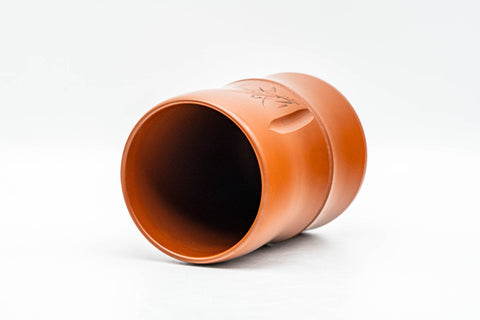 Japanese Teacup - Jinshu Itoh Bamboo-Shaped Red Shudei Tokoname-yaki Yunomi - 160ml - angled view showing rim and interior
