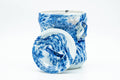 Japanese Mizusashi - Blue Kanji Mountainous Porcelain Fresh Water Container - 1100ml - side view showing the mountainous landscape painting