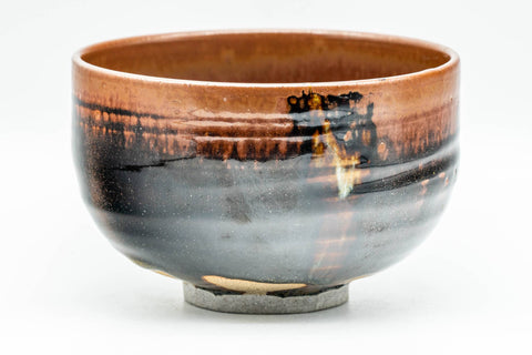 Japanese Matcha Bowl - Black Brown Drip-Glazed Hantsutsu-gata Chawan - 天山窯 - 350ml