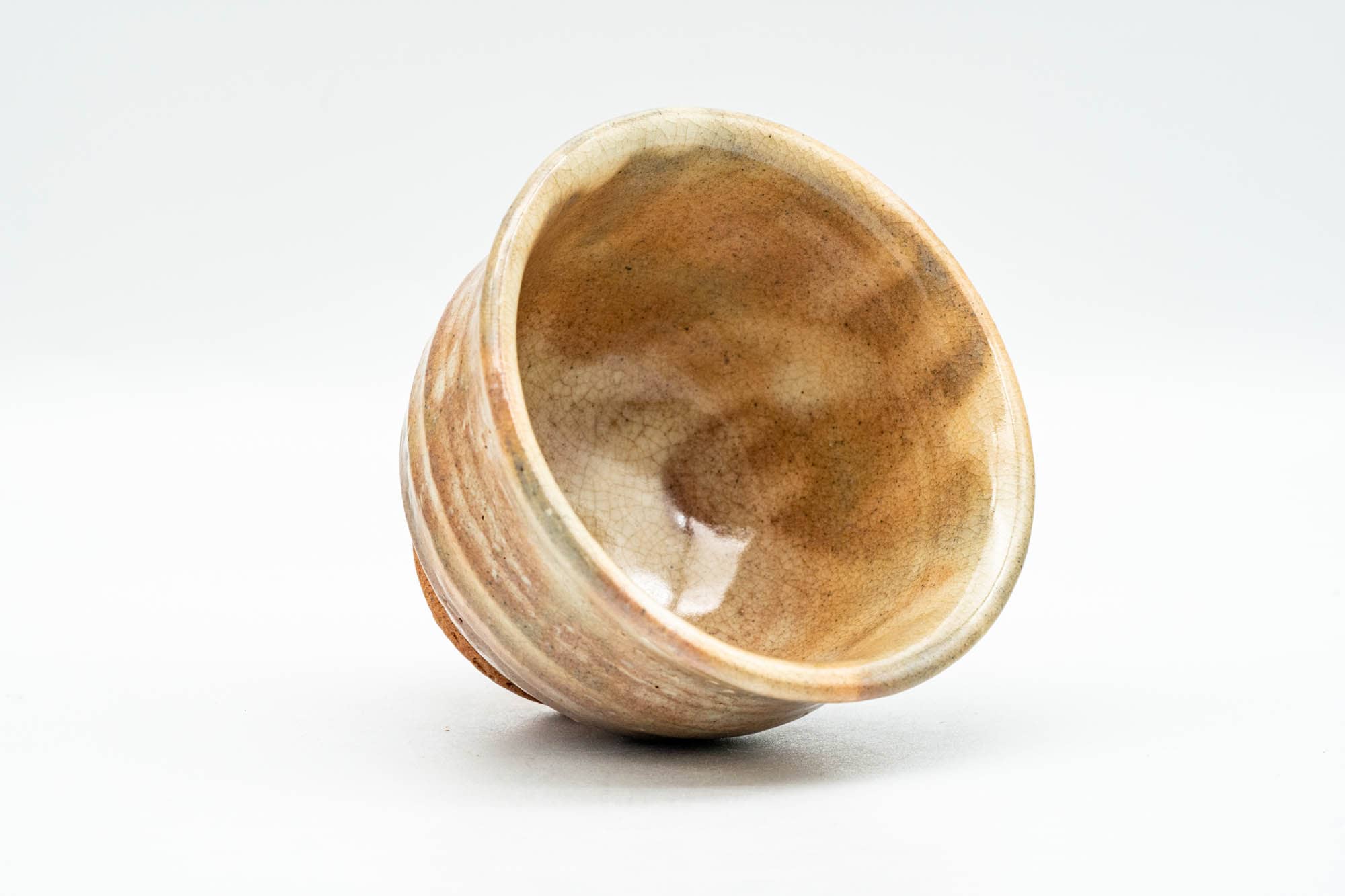 Japanese Teacup - Beige Drip-Glazed Spiraling Hagi-yaki Yunomi - 100ml