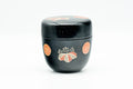 Japanese Natsume - Chrysanthemum Floral Black Lacquer Matcha Tea Caddy - 100ml - closed caddy, top-down view of the lid