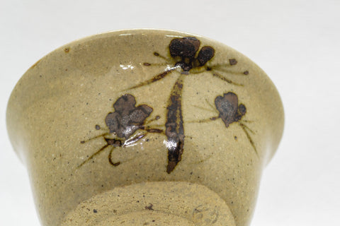 Japanese Teacups - Set of 3 Beige Floral Yunomi - 55ml