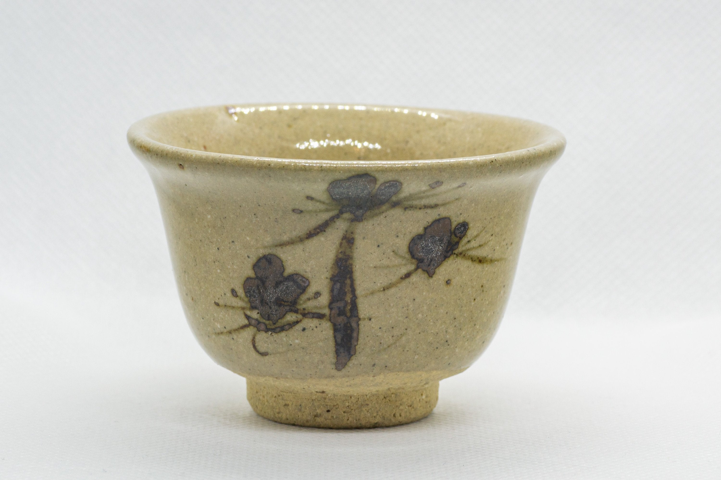 Japanese Teacups - Set of 3 Beige Floral Yunomi - 55ml