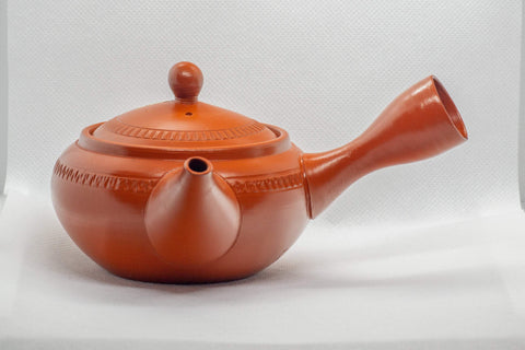 Japanese Kyusu - Wide Tokoname-yaki Ceramic Teapot with Textured Stripe - 240ml