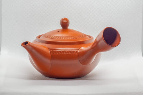 Japanese Kyusu - Wide Tokoname-yaki Ceramic Teapot with Textured Stripe - 240ml