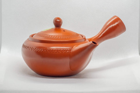 Japanese Kyusu - Wide Tokoname-yaki Ceramic Teapot with Textured Stripe - 240ml