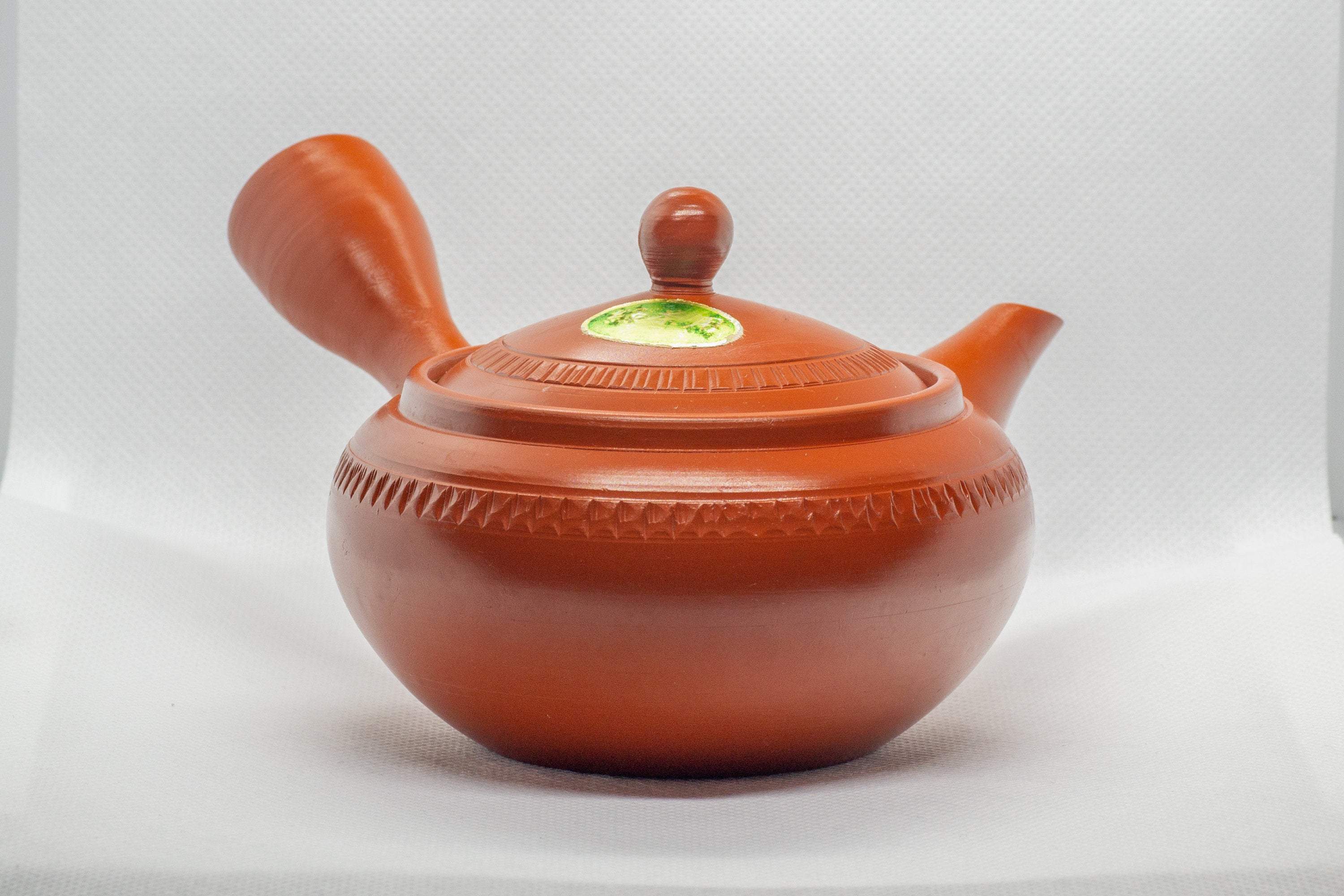 Japanese Kyusu - Wide Tokoname-yaki Ceramic Teapot with Textured Stripe - 240ml