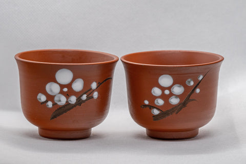 Japanese Teacups - Set of 2 Plum Blossom Tokoname-yake Yunomi - 100ml