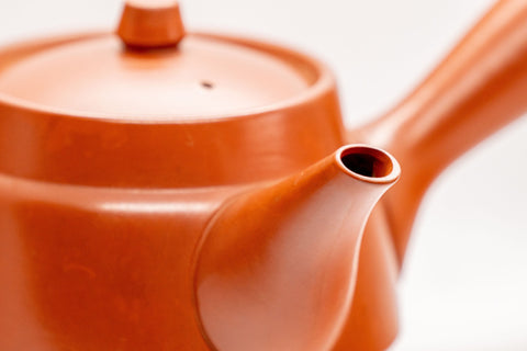 Japanese Tea Set - Red Shudei Tokoname-yaki Debeso Kyusu with 5 Teacups - Tezumi