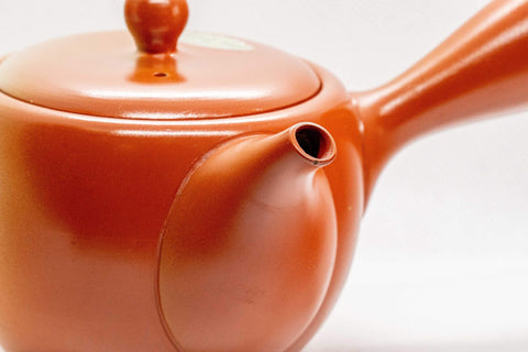 Japanese Kyusu - Red Shudei Tokoname-yaki Ceramic Teapot with Mesh Strainer - 350ml - Tezumi