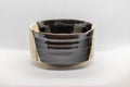 Japanese Matcha Bowl - Hantsutsu-gata Oribe Chawan - 250ml - side view showing the black glaze breaking over the cream clay body