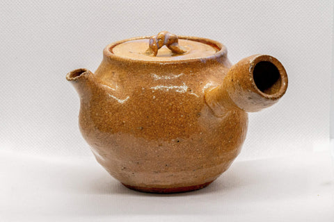 Tezumi — Japanese Kyusu - Maru-gata Hagi-yaki Do-ake Teapot - 350ml — side view with the lid and side handle