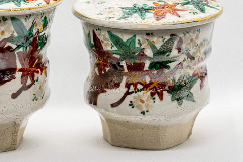 Japanese Teacups - Pair of Lidded Inuyama-yaki Meoto Yunomi