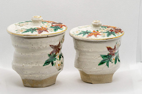 Japanese Teacups - Pair of Lidded Inuyama-yaki Meoto Yunomi