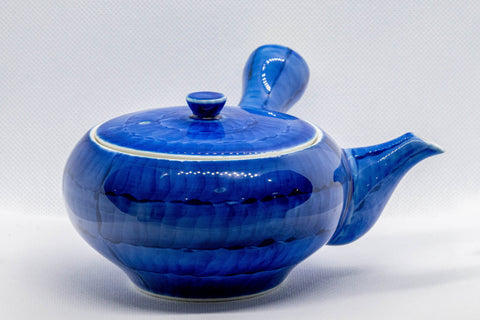 Japanese Kyusu - Arita-yaki Brushed Sapphire Blue - Porcelain Teapot - Tezumi