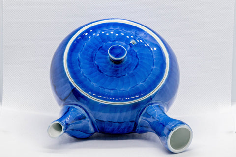 Japanese Kyusu - Arita-yaki Brushed Sapphire Blue - Porcelain Teapot - Tezumi
