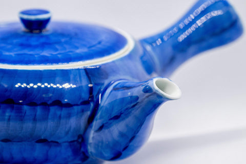 Japanese Kyusu - Arita-yaki Brushed Sapphire Blue - Porcelain Teapot - Tezumi