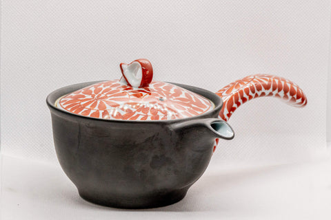 Tezumi — Japanese Kyusu - Floral Arita-yaki Basket-Infuser Teapot - 260ml — side view with the lid and side handle