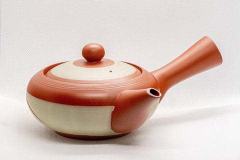 Japanese Tea Set -  White Sgraffito Tokoname-yaki Ceramic Kyusu and 5 Lidded Teacups - Tezumi