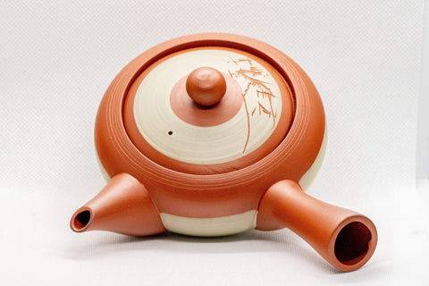 Japanese Tea Set -  White Sgraffito Tokoname-yaki Ceramic Kyusu and 5 Lidded Teacups - Tezumi