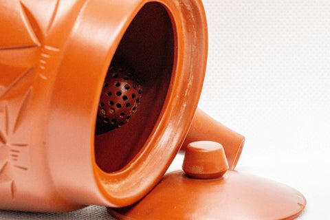 Japanese Tea Set - Red Shudei Tokoname-yaki Debeso Kyusu with 5 Teacups - Tezumi