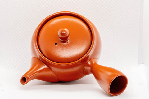 Japanese Kyusu - Floral Engraved Red Shudei Tokoname-yaki Ceramic Teapot - 300ml - Tezumi