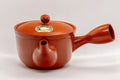 Japanese Kyusu - Red Shudei Tokoname-yaki Nozomi Teapot - 225ml - side view showing the spout and lid