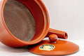 Japanese Kyusu - Red Shudei Tokoname-yaki Nozomi Teapot - 225ml - with the lid removed showing the ceramic mesh strainer