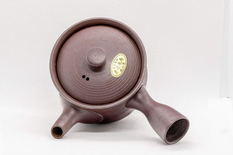 Japanese Kyusu - Tall Banko-yaki Ceramic Teapot - 170ml - top-down view with the side handle pointing toward the viewer