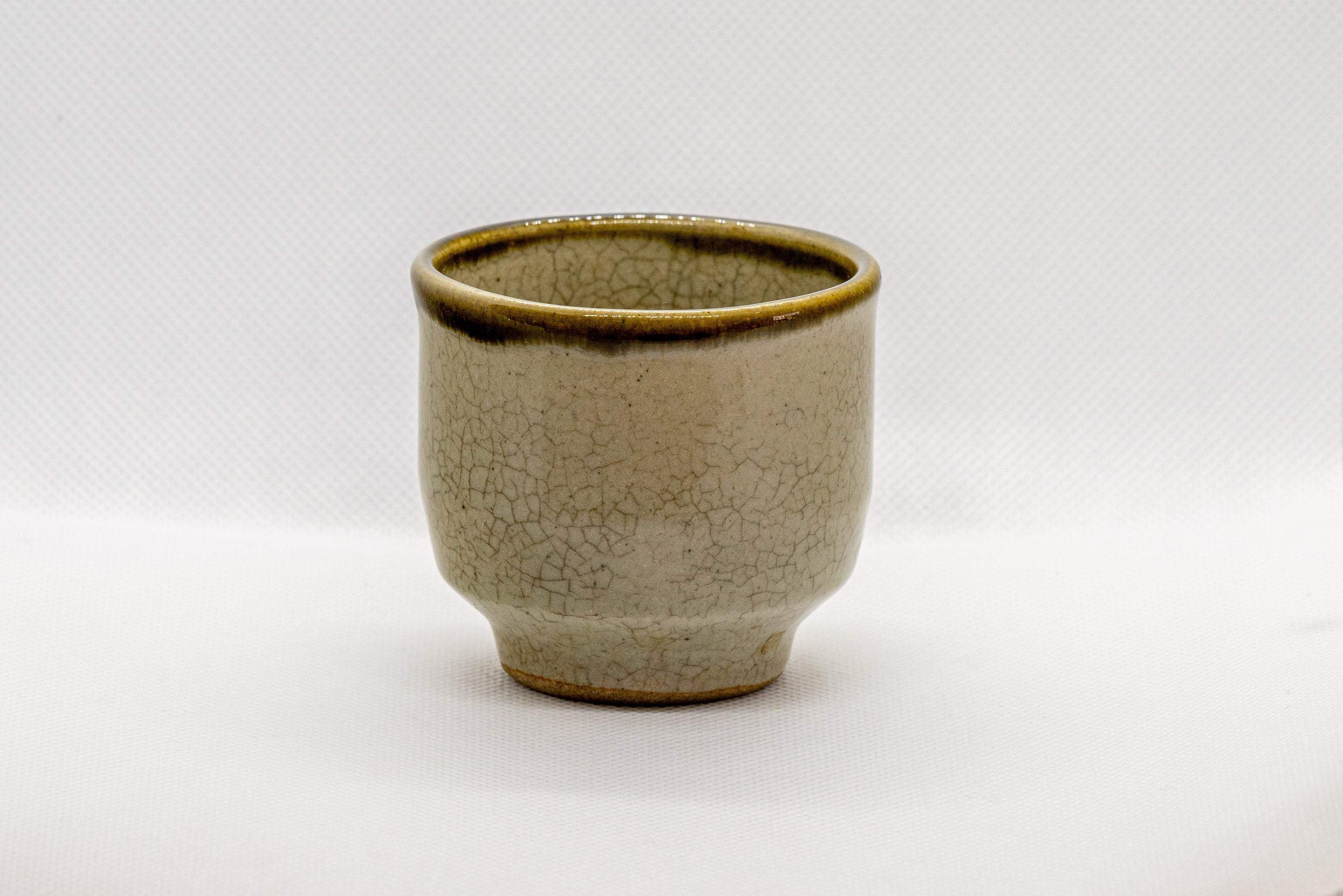 Japanese Teacup - Beige Yunomi with Blue Flower Petal Decoration - 105ml - Tezumi