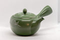 Japanese Kyusu - Green Tokoname Ceramic Teapot with Mesh Strainer - White Clay Mishima Inlay 290ml - Tezumi