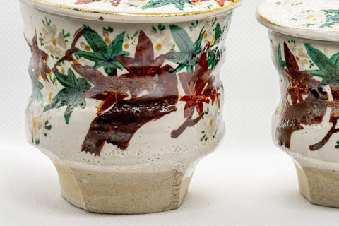 Japanese Teacups - Pair of Lidded Inuyama-yaki Meoto Yunomi