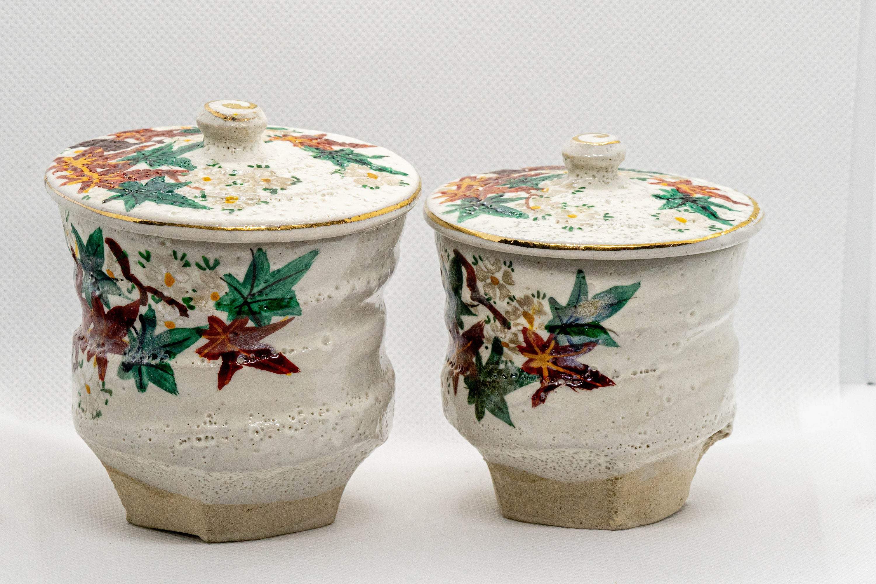 Japanese Teacups - Pair of Lidded Inuyama-yaki Meoto Yunomi