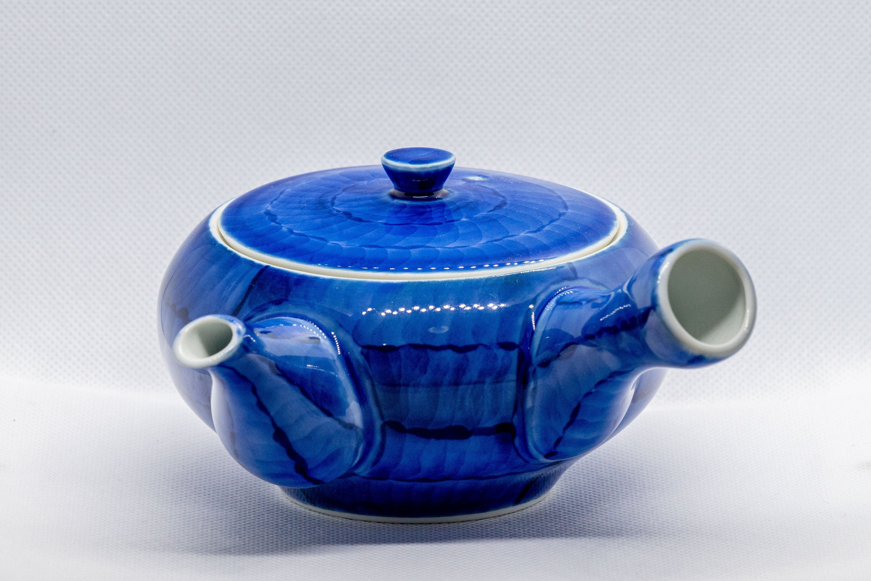 Japanese Kyusu - Arita-yaki Brushed Sapphire Blue - Porcelain Teapot - Tezumi