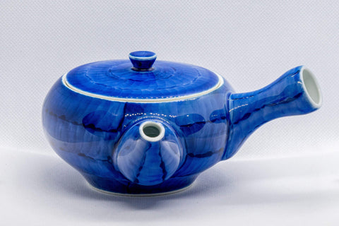 Japanese Kyusu - Arita-yaki Brushed Sapphire Blue - Porcelain Teapot - Tezumi