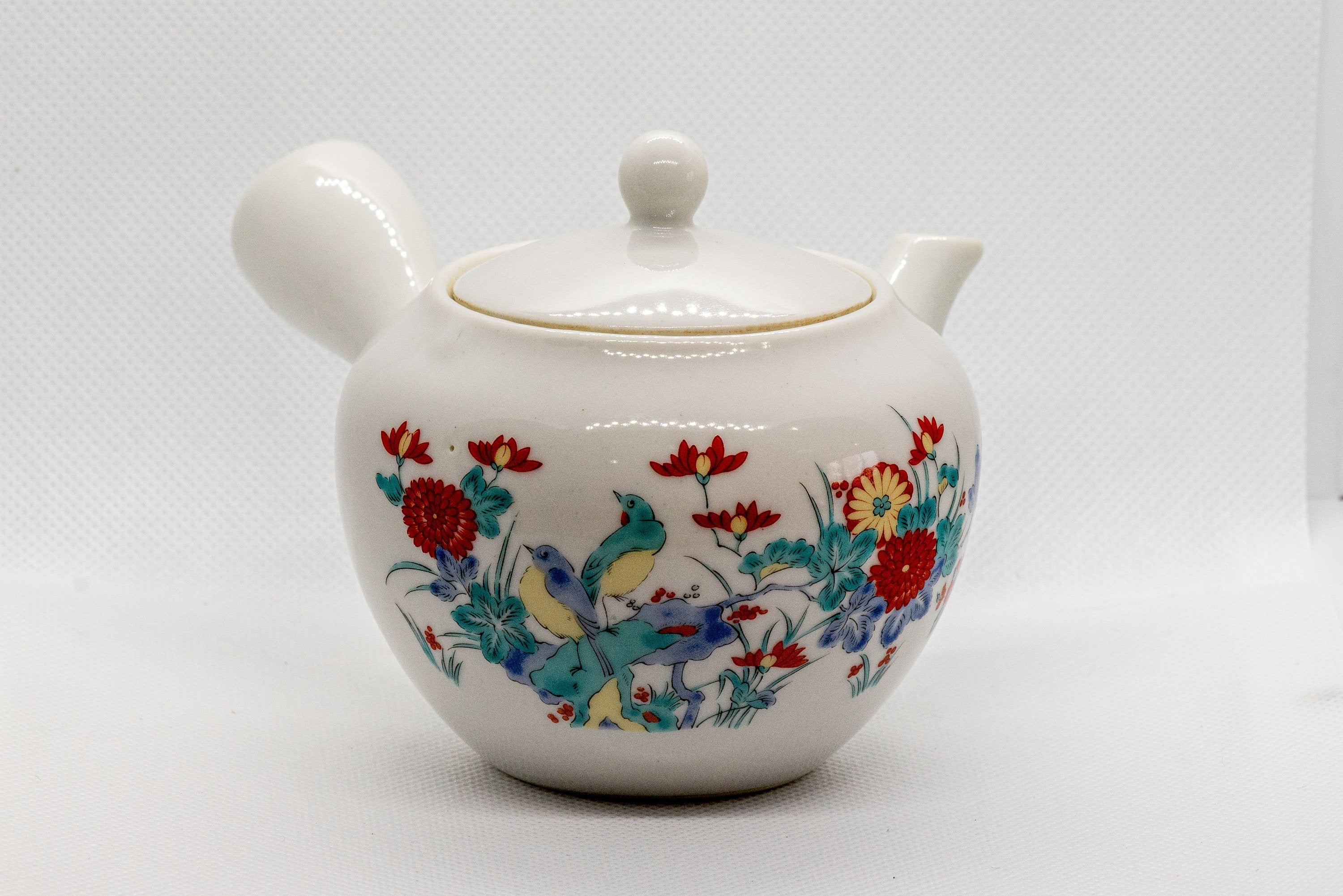 Japanese Kyusu - White Porcelain Teapot with Elegant Persimmon Decoration - 250ml - Tezumi