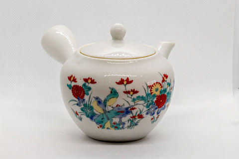 Tezumi — Japanese Kyusu - White Porcelain Teapot with Elegant Persimmon Decoration - 250ml — three-quarter view