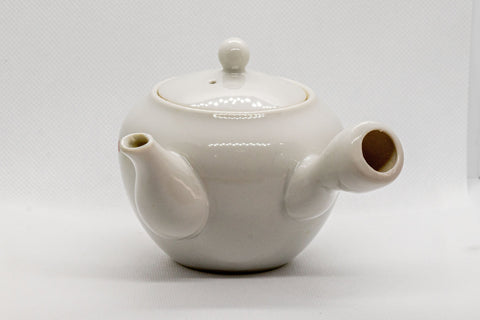 Tezumi — Japanese Kyusu - White Porcelain Teapot with Elegant Persimmon Decoration - 250ml — side view showing the spout